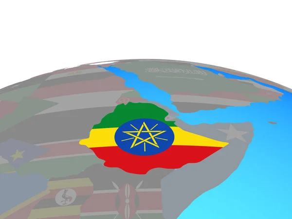 Etiopia Con Bandiera Nazionale Sul Globo Politico Illustrazione — Foto Stock