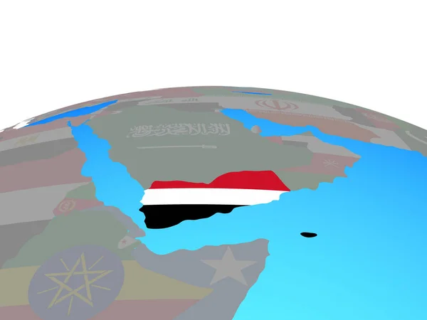 Jemen Nemzeti Zászló Politikai Földgömb Illusztráció — Stock Fotó