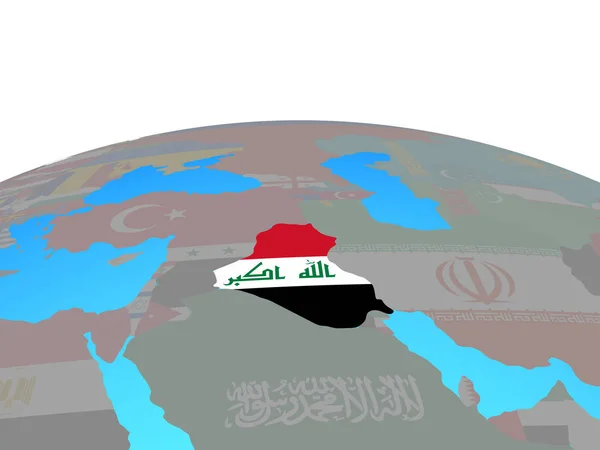 Iraq Con Bandiera Nazionale Sul Globo Politico Illustrazione — Foto Stock