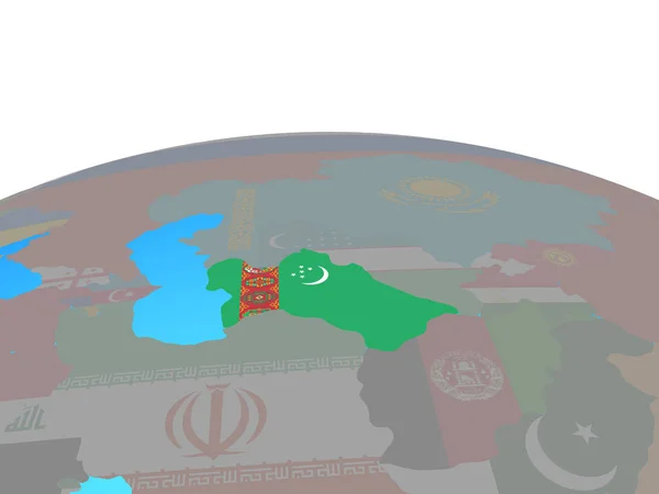 Turkmenistan Con Bandiera Nazionale Sul Globo Politico Illustrazione — Foto Stock