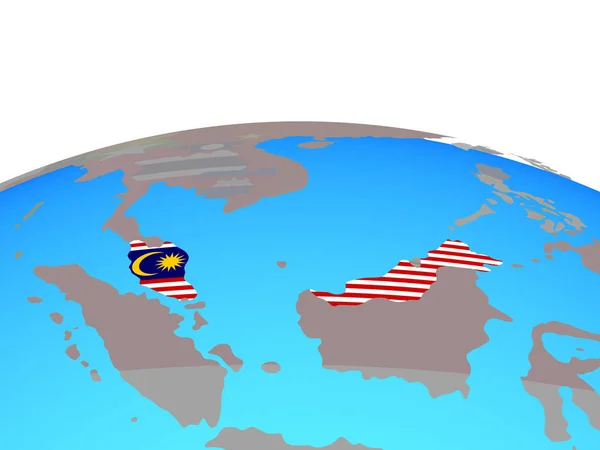 Malaysia Con Bandiera Nazionale Sul Globo Politico Illustrazione — Foto Stock