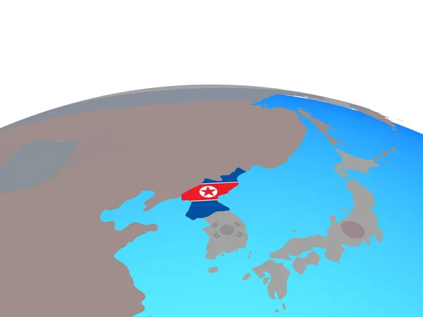 Nordkorea Mit Nationalflagge Auf Politischem Globus Illustration — Stockfoto
