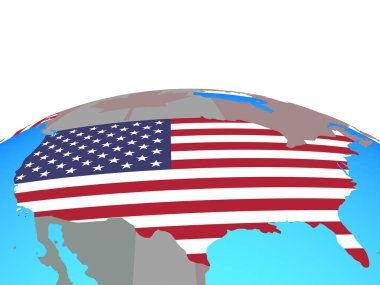 Amerika Birleşik Devletleri Ulusal bayrağını siyasi dünya ile. 3D çizim.