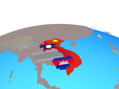 Siyasi dünya Ulusal bayrakları ile Indochina. 3D çizim.