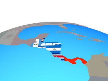 Siyasi dünya Ulusal bayrakları ile Orta Amerika. 3D çizim.