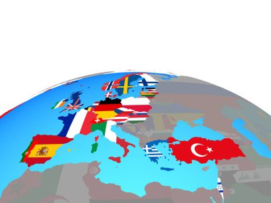 OECD siyasi dünya Ulusal bayrakları ile Avrupa ülkeleri. 3D çizim.