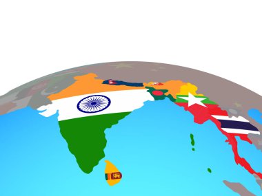 Bimstec üye devletlerin siyasi dünya Ulusal bayrakları ile. 3D çizim.