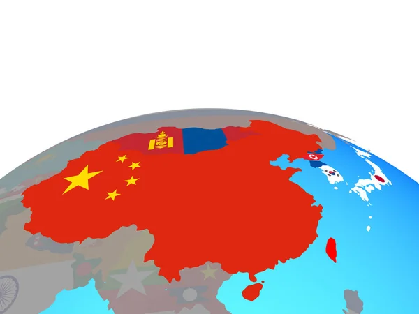 Asia Oriental Con Banderas Nacionales Mundo Político Ilustración —  Fotos de Stock