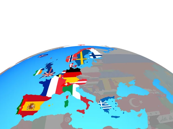 Західної Європи Національних Прапорів Політичні Земної Кулі Ілюстрація — стокове фото