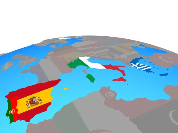 Zuid Europa Met Nationale Vlaggen Politieke Wereldbol Illustratie — Stockfoto