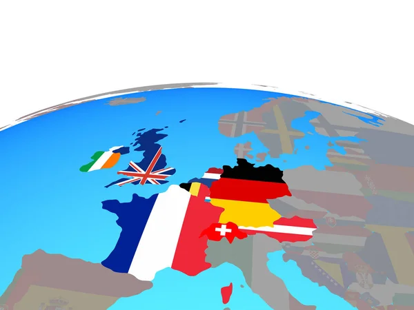 Europa Ocidental Com Bandeiras Nacionais Globo Político Ilustração — Fotografia de Stock