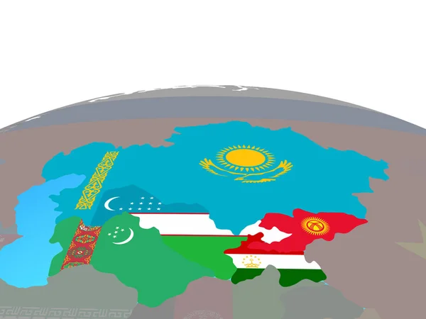 Zentralasien Mit Nationalflaggen Auf Dem Politischen Globus Illustration — Stockfoto