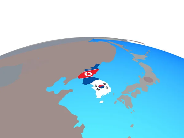 Corea Con Banderas Nacionales Mundo Político Ilustración — Foto de Stock
