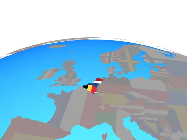 Unii Beneluxu Národní Vlajky Politické Globe Obrázek — Stock fotografie