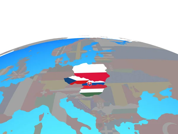 Visegrádská Skupina Státní Vlajky Politické Globe Obrázek — Stock fotografie