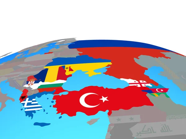 Bsec Krajów Flagi Narodowe Globus Polityczny Ilustracja — Zdjęcie stockowe