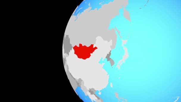 Aproximando-se da Mongólia no globo azul — Vídeo de Stock
