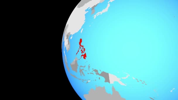 Avvicinandosi alle Filippine sul globo blu — Video Stock