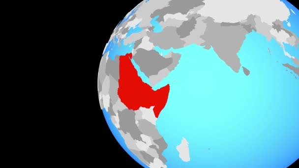 Приближается к северо-восточной Африке на голубом глобусе — стоковое видео