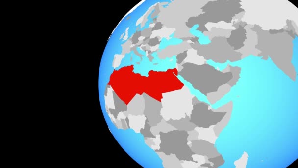 A aproximar-se do Norte de África no globo azul — Vídeo de Stock