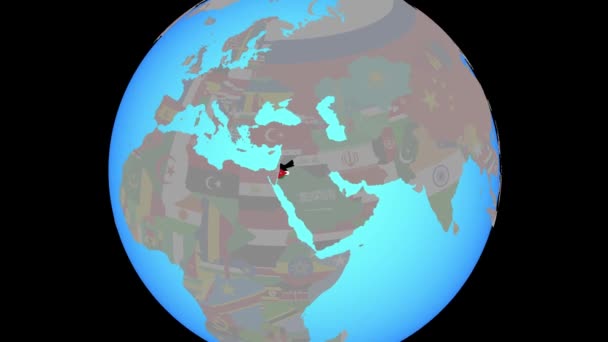 Perbesar ke Yordania dengan bendera di peta — Stok Video