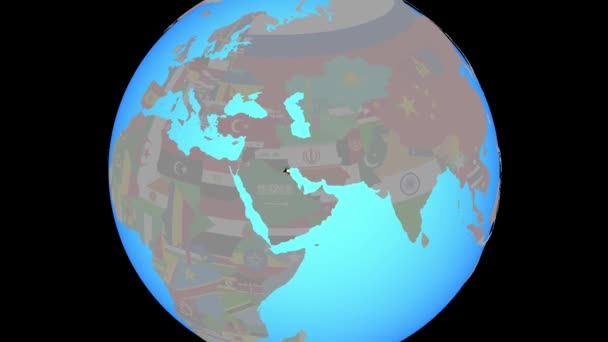 Nagyítás Kuvaitba zászló a térképen — Stock videók