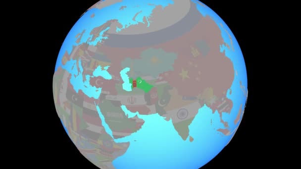 Zoom para Turquemenistão com bandeira no mapa — Vídeo de Stock