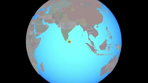 Zoom auf sri lanka mit Fahne auf Karte — Stockvideo