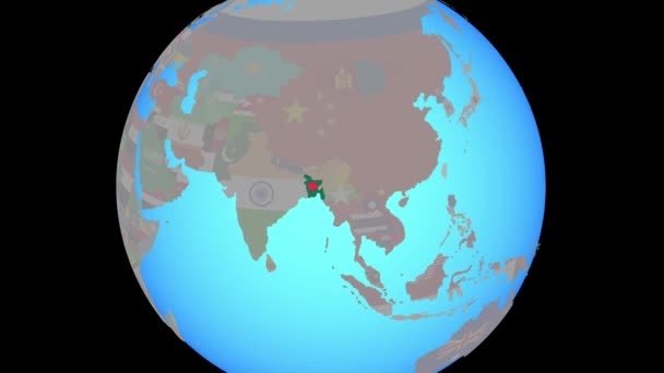 Zoom a Bangladesh con bandiera sulla mappa — Video Stock