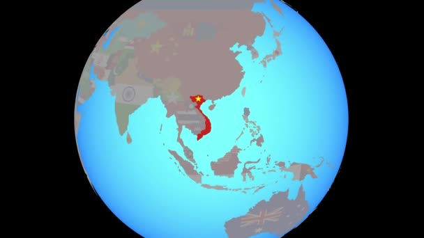 Εστίαση στο Βιετνάμ με σημαία στο χάρτη — Αρχείο Βίντεο