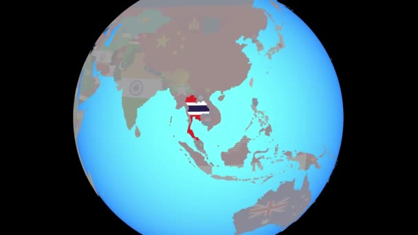 Zoom a Thailandia con bandiera sulla mappa — Video Stock