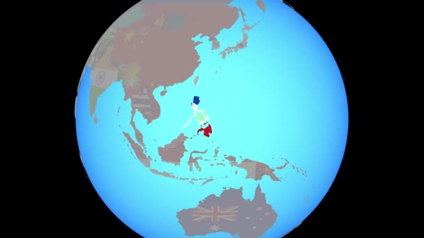 Zoom auf die Philippinen mit Flagge auf der Karte — Stockvideo