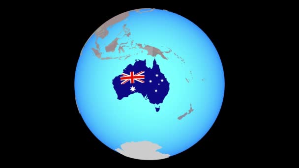 Zooma till Australien med flagga på kartan — Stockvideo