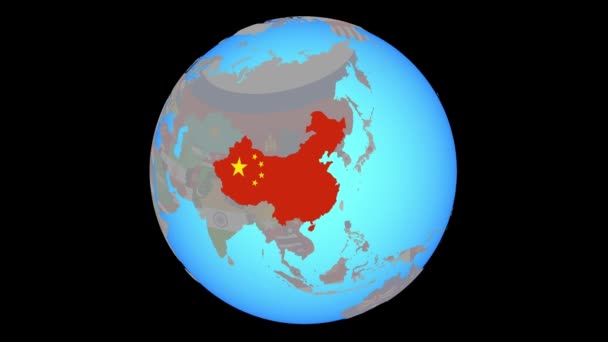 Zoom to China with flag on map — Stock Video