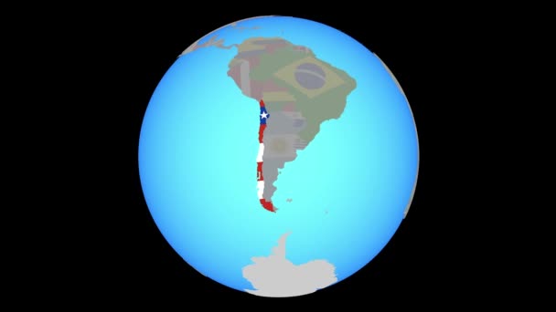 地图上有国旗的缩放至智利 — 图库视频影像