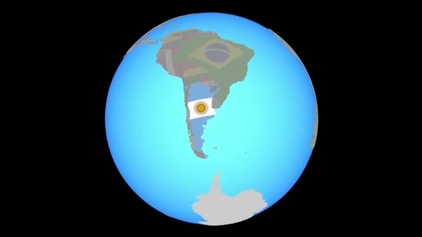 Zoom a Argentina con bandiera sulla mappa — Video Stock