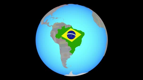 Zooma till Brasilien med flaggan på kartan — Stockvideo