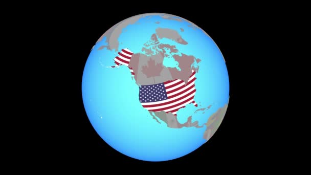 Zooma till Usa med flagga på kartan — Stockvideo