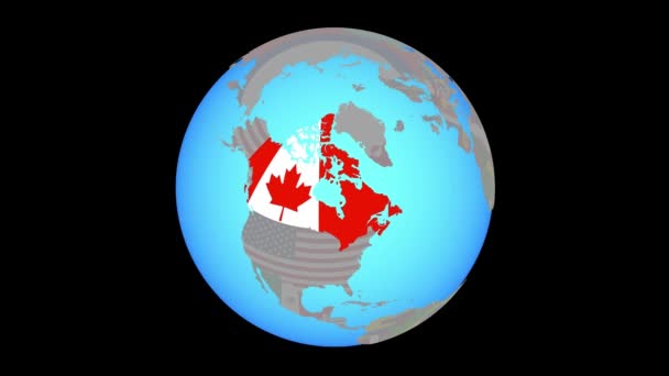 Zoom a Canadá con la bandera en el mapa — Vídeo de stock