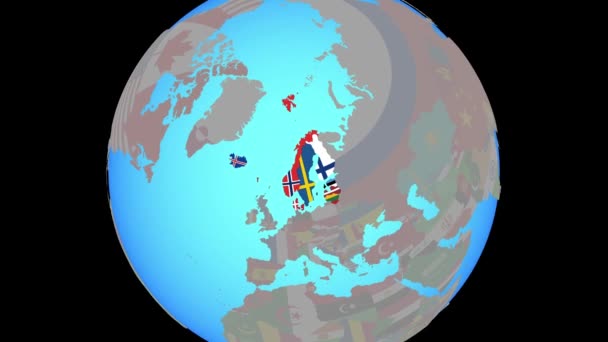 Přiblížit severní Evropu s vlajkami na mapě — Stock video