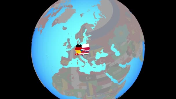 Zoom vers l'Europe centrale avec drapeaux sur la carte — Video