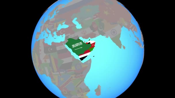 Haritada bayraklarla Arabistan 'a yakınlaş — Stok video