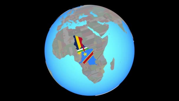Zoom a África Central con banderas en el mapa — Vídeos de Stock