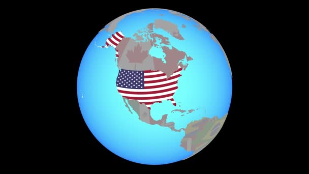 Zoom to United States with flag on map — Stock Video