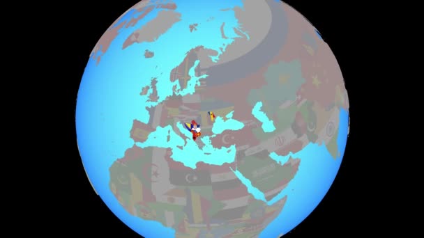 Zoom auf Cefta-Länder mit Flaggen auf der Karte — Stockvideo