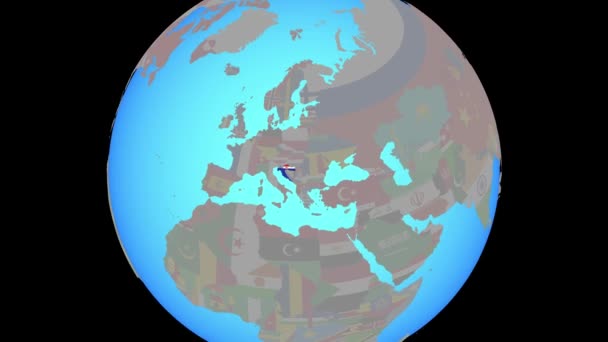 Zoom sur la Croatie avec le drapeau sur la carte — Video