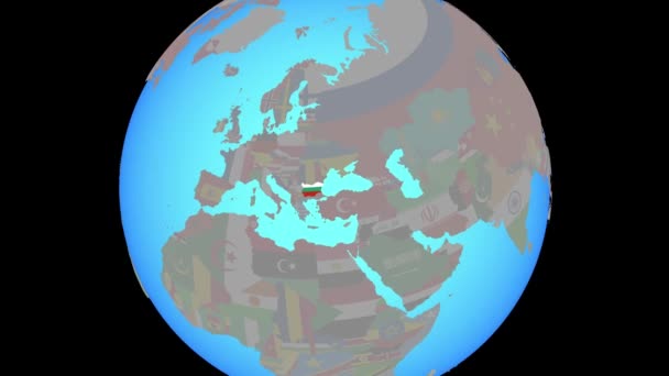 Zoom a Bulgaria con la bandera en el mapa — Vídeos de Stock
