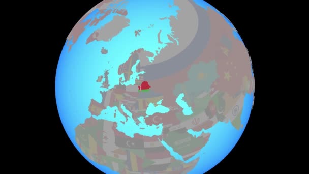 Zooma in på Vitryssland med flagga på kartan — Stockvideo