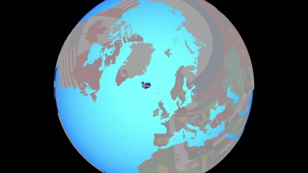 Zoom na Islandię z flagą na mapie — Wideo stockowe