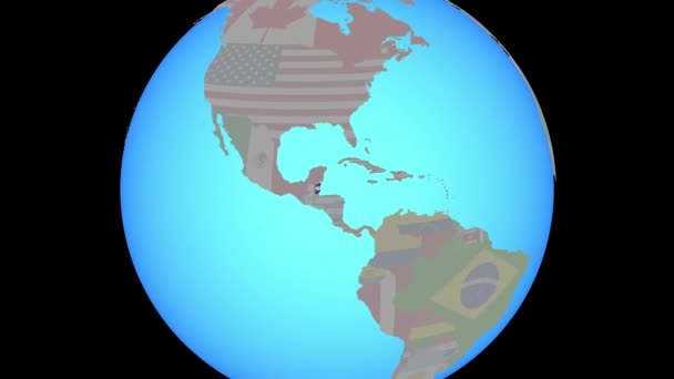 Zooma till Belize med flagga på kartan — Stockvideo